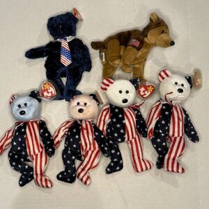 6 - Spangle Beanie Babies Blue  White & Pink face, Courage, & Pops